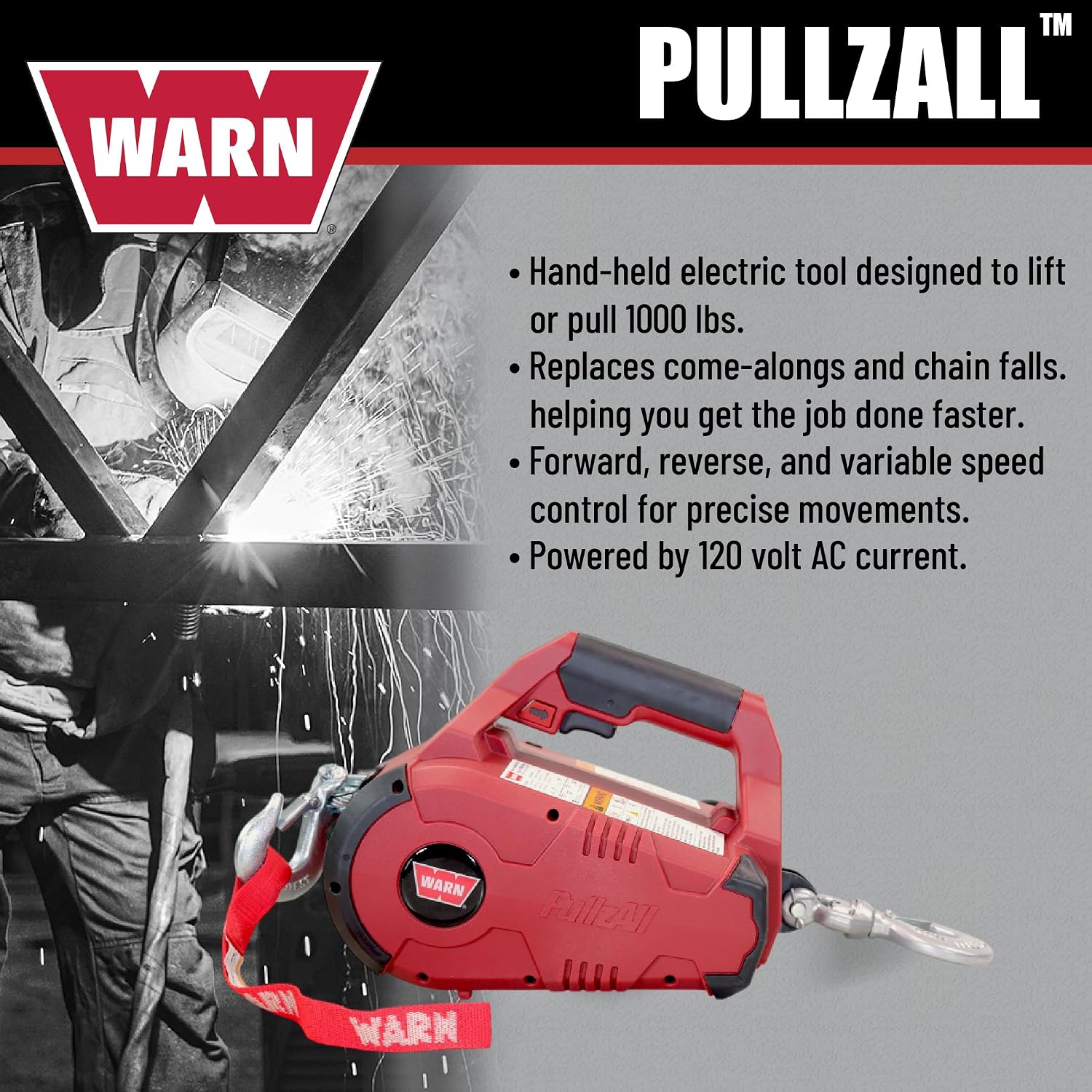 رافعة كهربائية WARN PullzAll تعمل بجهد 120 فولت (تيار متردد) وبسعة نصف طن (1000 رطل) رافعة كهربائية WARN PullzAll تعمل بجهد 120 فولت (تيار متردد) وبسعة نصف طن (1000 رطل)